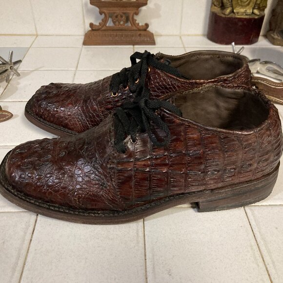 HAND CRAFTED BROWN ALLIGATOR SHOES 11.5 EE main image 4
